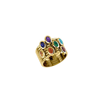 Oval Chakra Gemstone on Solid Yellow Gold Stack Ring GRI1856